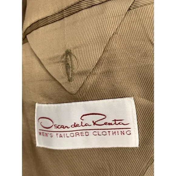 Oscar De La Renta Mens Wool Blazer 42R Brown Houndstooth Tailored Jacket